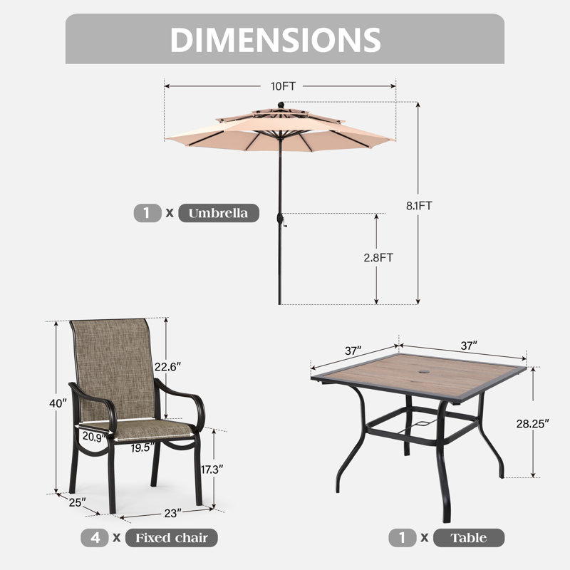 Ensemble de table de salle à manger d'extérieur pour 4 personnes avec parasol