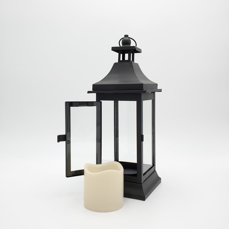 Lanterne en métal avec bougie à piles, H 13,25 po x l 5 po x P 5 po