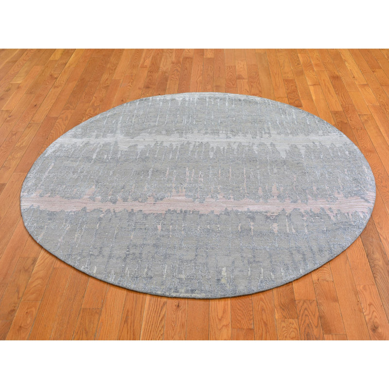 Tapis décoratif rond en laine texturée et en soie pure noué à la main 6 pi x 6 pi C62A8EAE62DB4A5CA9CA822AD2417167