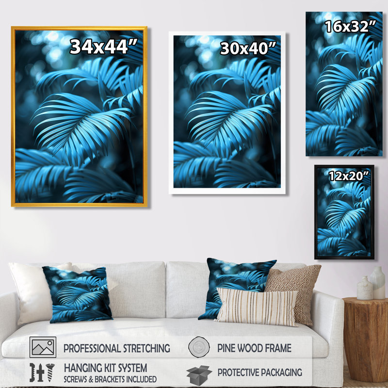 «Blue Palm Trees» par Natures Nuance II - palmiers et palmiers, art mural, Encadrement argenté, H 12 po x l 20 po