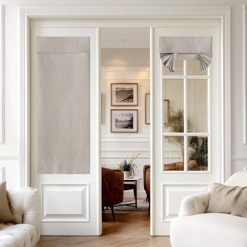  100% Linen Blackout French Door Curtains, Farmhouse Privacy Door Window Covering, Room Darkening Blinds Thermal Insulated Shades for Bedroom, 1 Panel