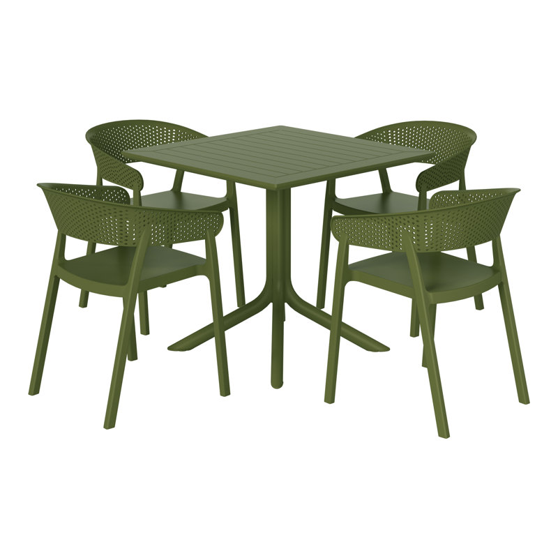 4 Person Outdoor Square Dining Set, Green