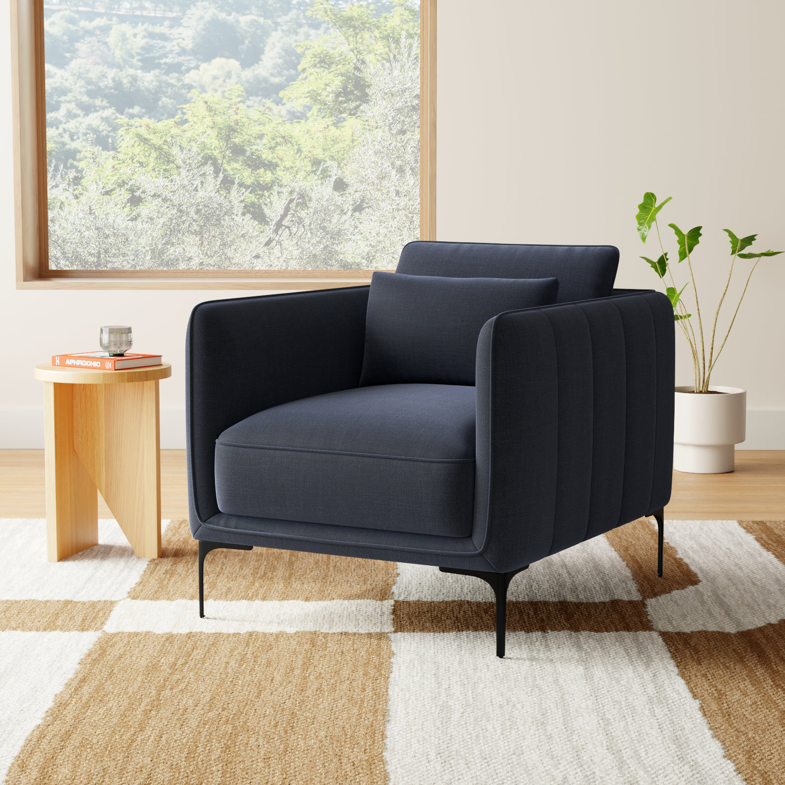 Rae Linen Armchair, Effie Indigo Performance Linen
