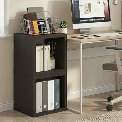 Furinno CUBICLE Book Shelf, Set of 2 Stackable Bookshelf, Cube Storage Organizer Bookcase with Open Back, Extra Thick, 15.8 x 15.8 x 14.6, for Living Room, Bedroom, Home Office, Black Dark Oak