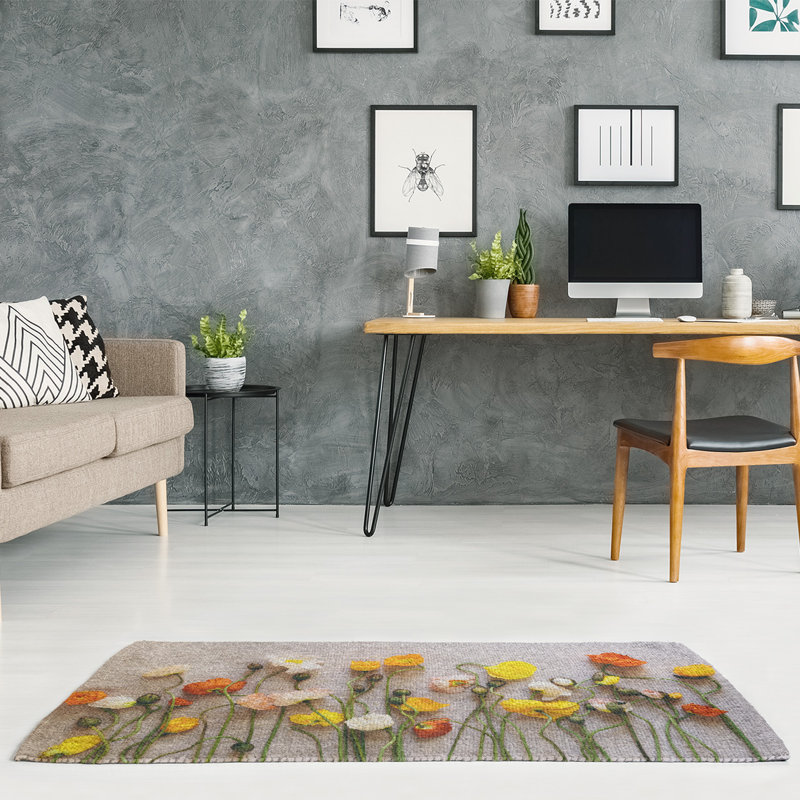Tapis de fleurs séchées blanc/jaune/rouge, Rectangle 3 pi x 5 pi