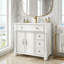 Meuble-lavabo de 36 po Mid-Century blanc avec comptoir, poignées en métal et structure en bois massif-1538212832