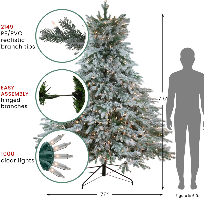 Lighted Artificial Christmas Tree, 7.5' H