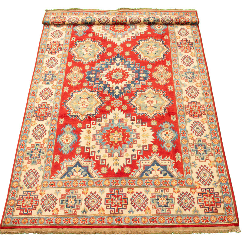 Tapis à main one-of-kind-noué la 2010 rouge/jaune/bleu 6 pi 6 po x 10 pi zone de laine 8 po Gazni