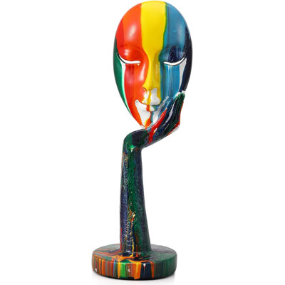 Simple Creative Colorful Female Face Art Statue Thinker Sculpture Abstract Character Crafts Ornament Home Office Bedroom Living Room Study Decoration (Large 15.3X4.9X4.9In)