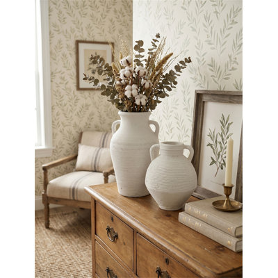 D8.1x9.8" Rustic White Terracotta Vase with Handles