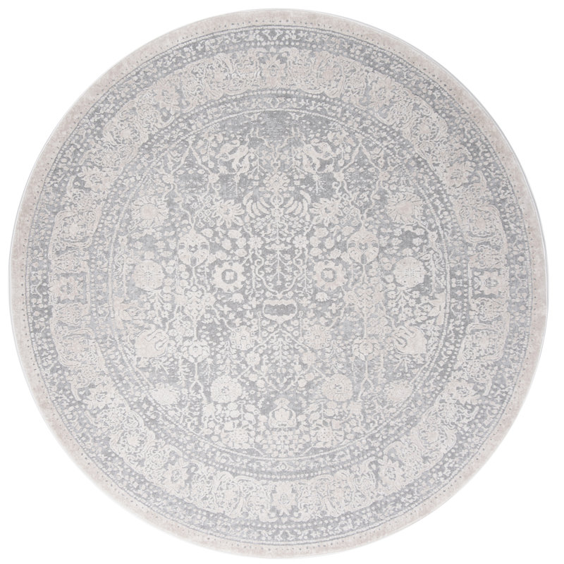 Calidia Power Loom Light Gray/Cream Rug, Round 8'