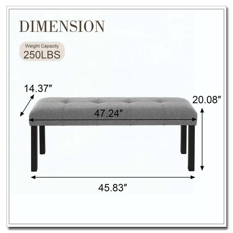 Banc de salle à manger moderne en lin capitonné, Gris