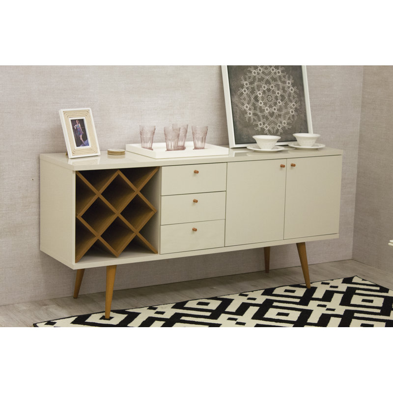 Commode double contemporaine moderne l 63 po Utopia avec 3 tiroirs pleine extension et 3 tablettes blanc cassé et crème érable