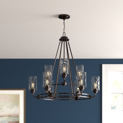 Manningtree 9 - Light Steel Dimmable Wagon Wheel Chandelier