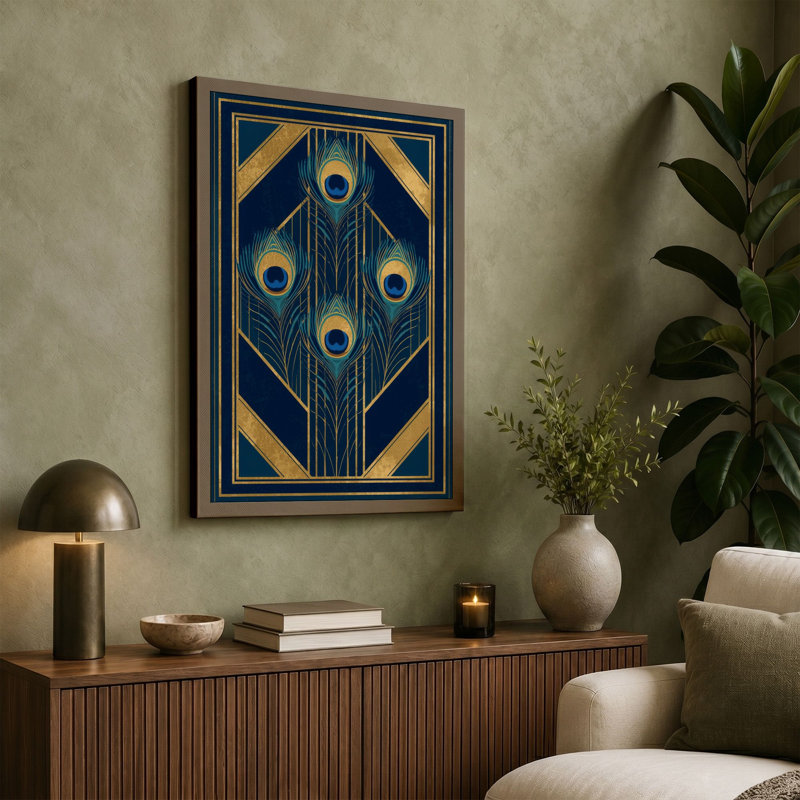 Golden Circles Art Deco - Wrapped Canvas, 24x16 - 61.0 x 40.6 cm, Cream Border