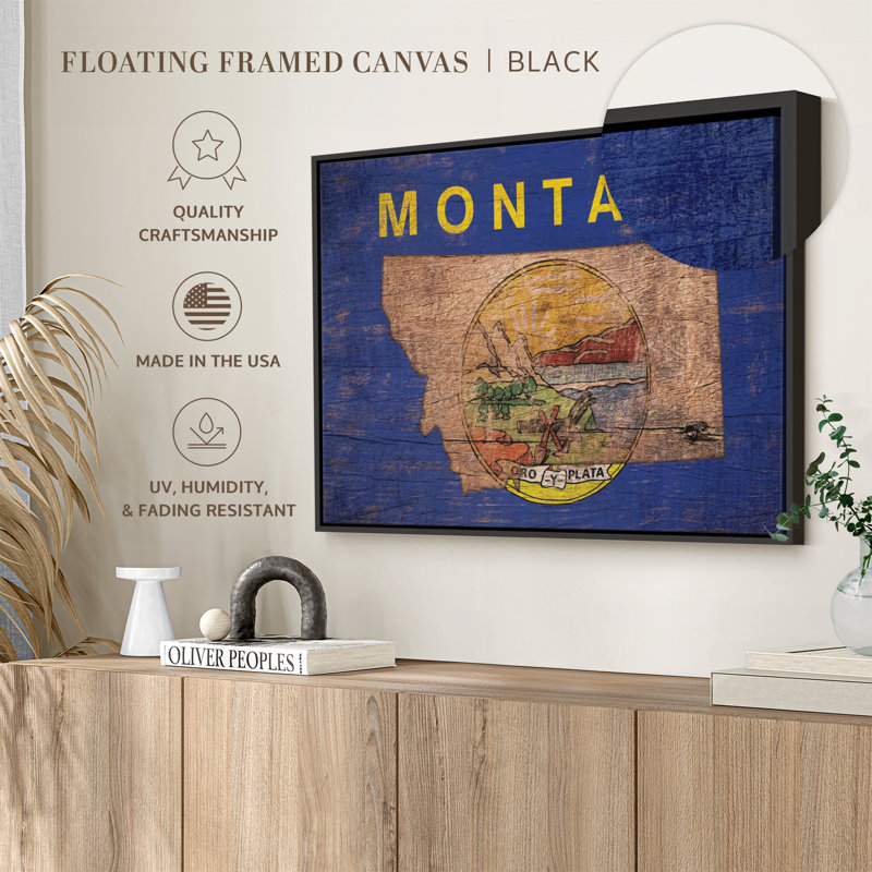 State Map Over Montana Flag Canvas Print, 9" H x 13" W