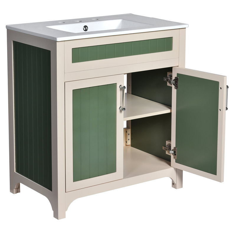 de meuble-lavabo et lavabo en céramique de 3 pouces: cadre moderne en bois massif avec tablette réglable pour un rangement amélioré