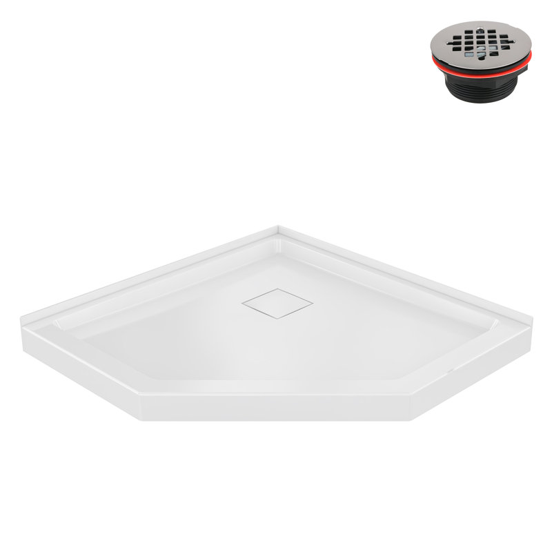 Base de douche 38 po x 38 po Neo Angle PP en blanc brillant avec drain central Streamline, drain inclus