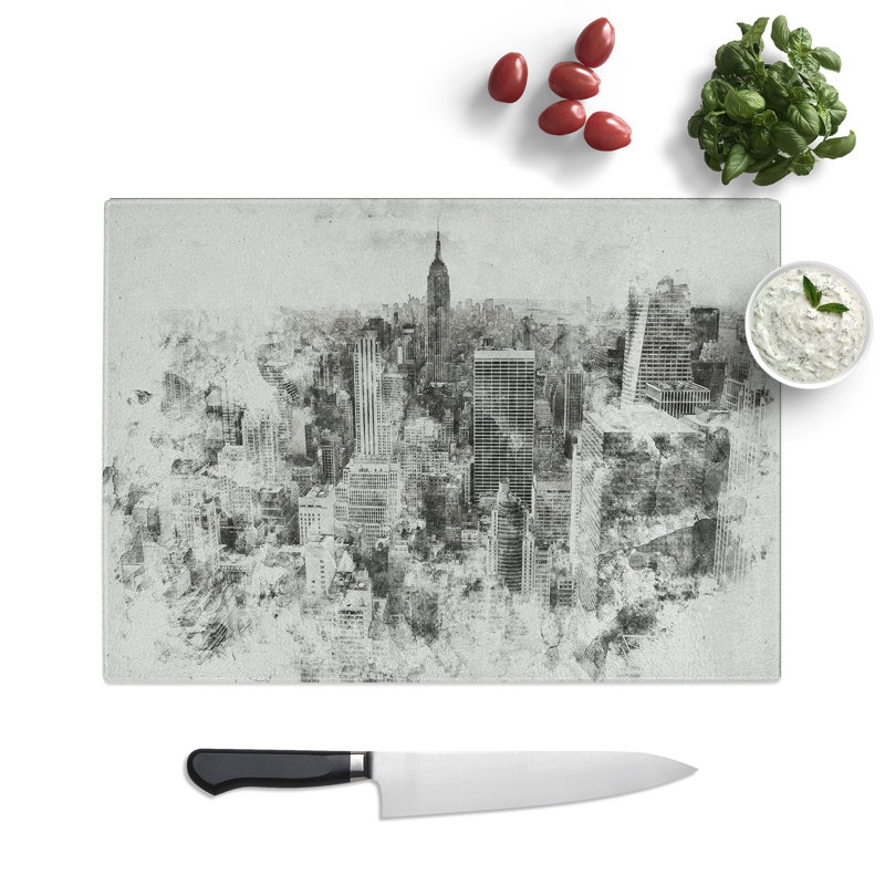 New York Skyline Vol.6 Watercolour Chopping Board, 0.4cm H x 28.5cm W x 39cm L
