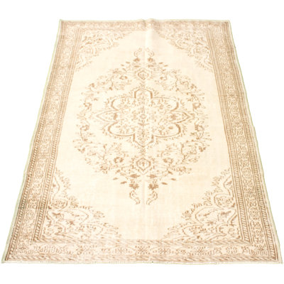 Tapis décoratif en laine Ivoire noué à la main en laine de conception unique 6 pi x 8 pi 11 po