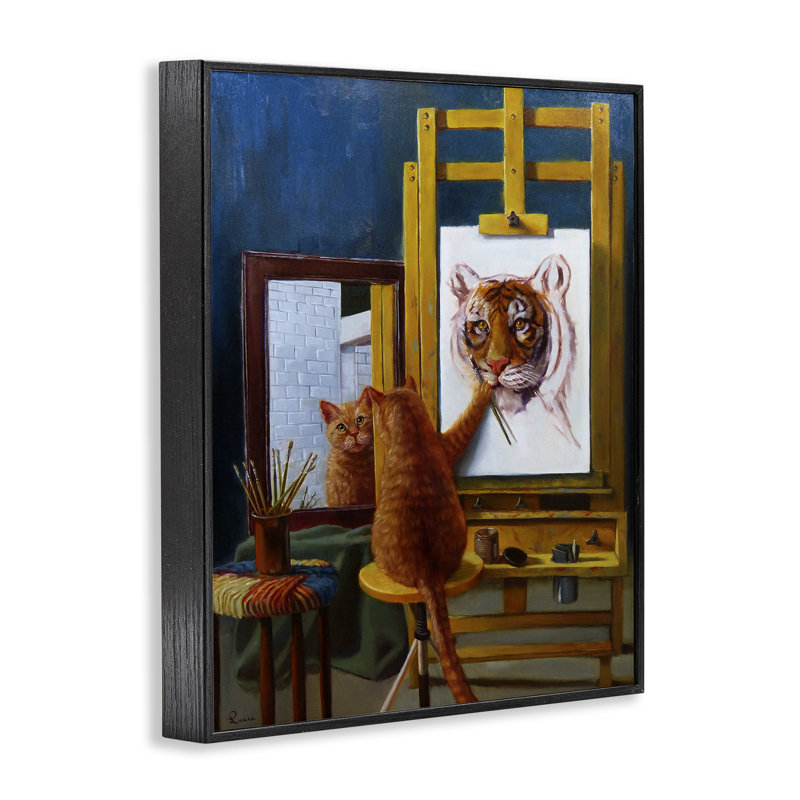 «Cat Confidence Self Portrait as a Tiger Funny», impression, H 20 po x l 16 po, Giclée encadrée noir minuit