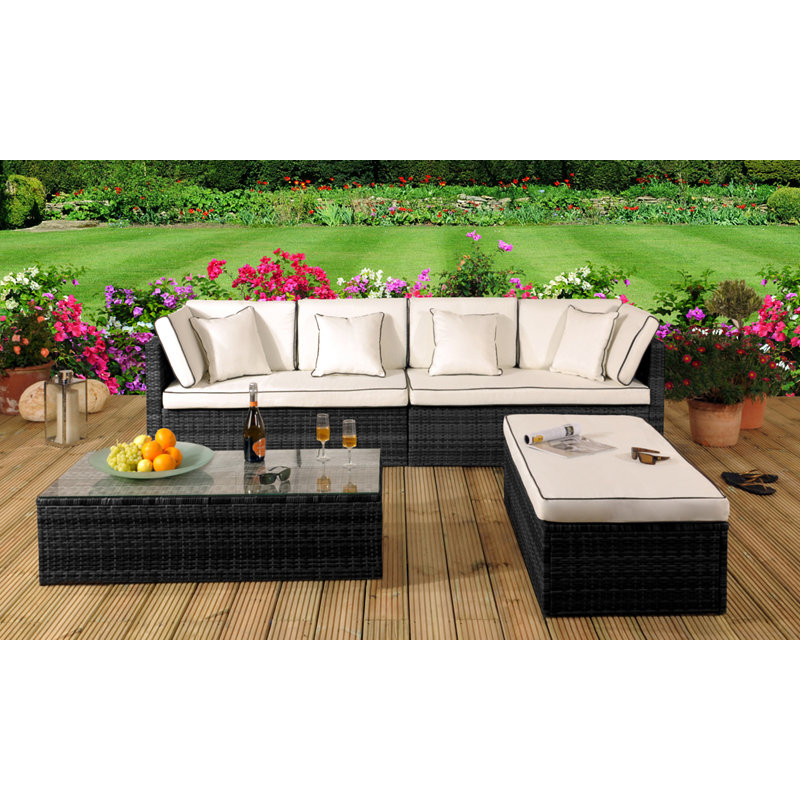 Marianna 8 Seater Rattan Corner Sofa Set, Black