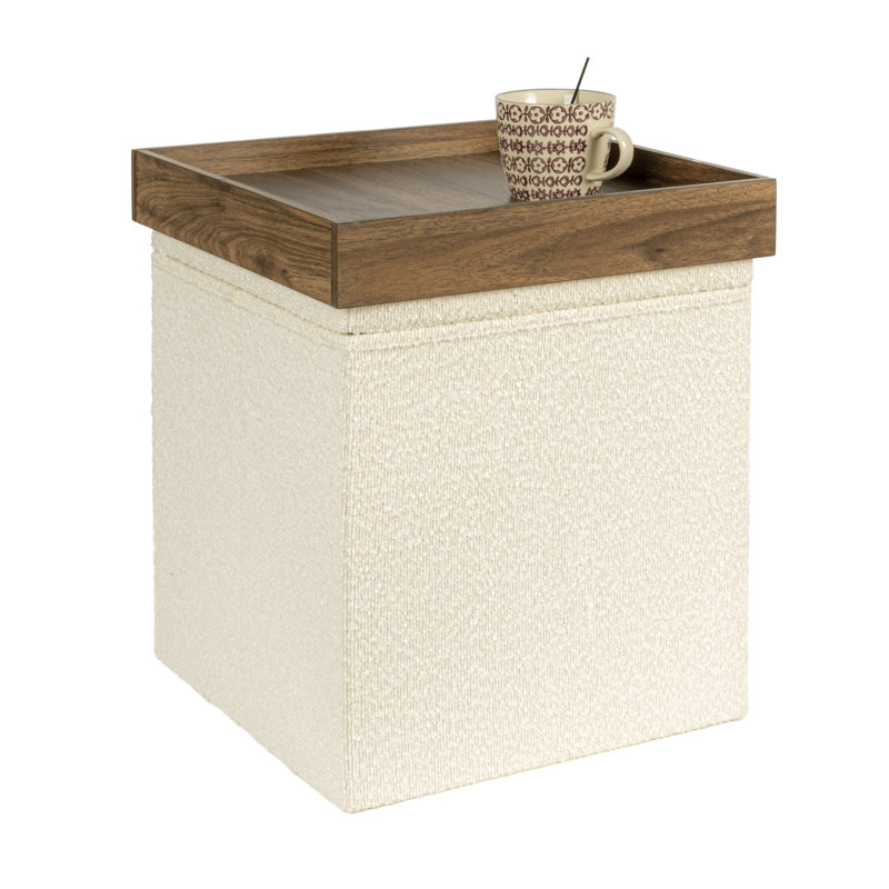 Versatile Boucle Ottoman With Hidden Storage, Cream