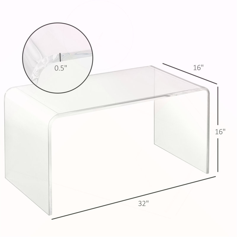 Table basse rectangulaire en acrylique de 32 po de longueur avec cascade de 15 mm d'épaisseur, transparent
