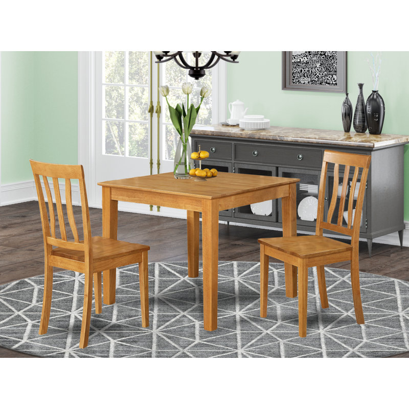 3 Piece Kitchen Table Set for Small Spaces Contains a Square Dining Table and 2 Dining Room Chairs, Oak