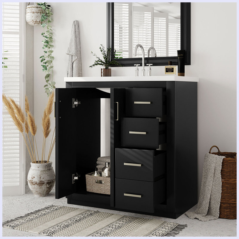 Ensemble de meuble-lavabo moderne avec lavabo en résine, Noir