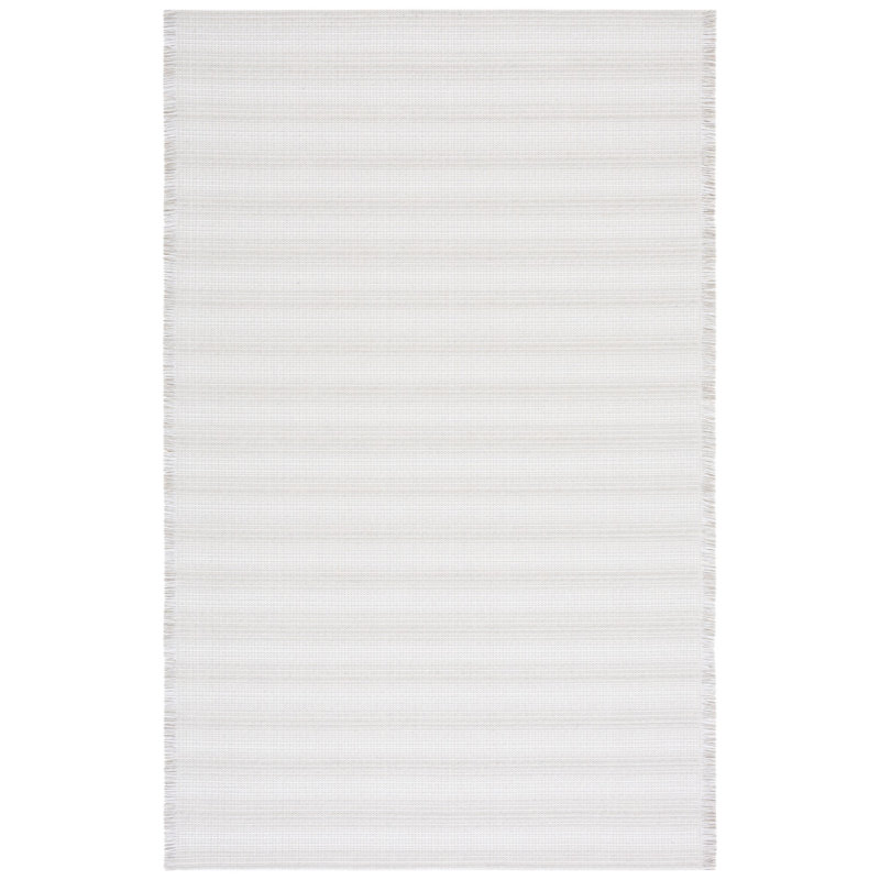 Ivory and Gray Square Flat Woven Synthetic Stripe Rug