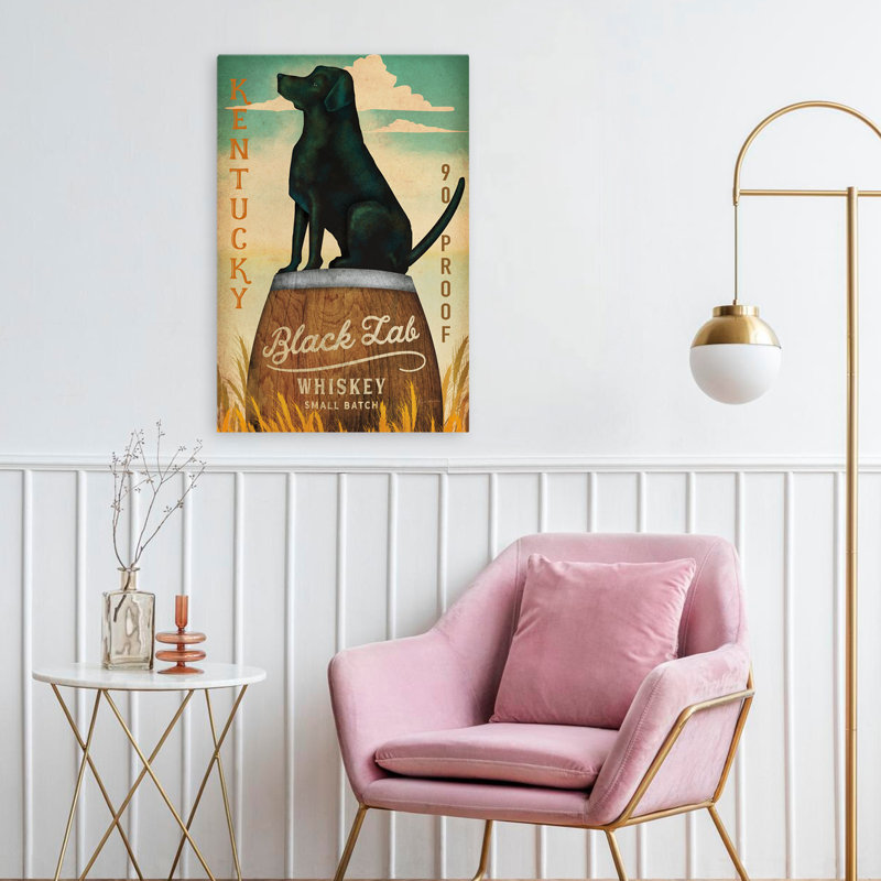 «Black Lab Whiskey Kentucky Crop» - Publicité sur l'art des animaux alcoolisés, H 24 po x l 16 po