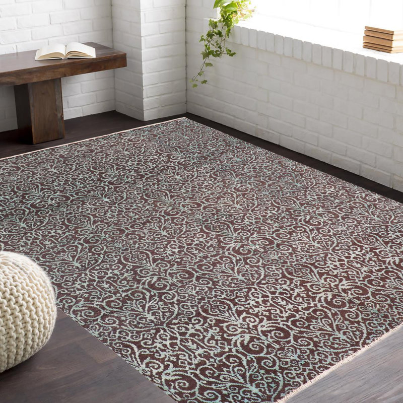 Tapis bleu en laine noué à la main 7 pi 11 po x 10 pi 4 po Ewald Paisley