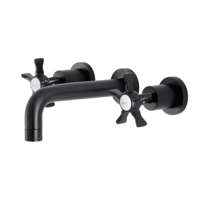 Kingston Brass Hamilton Two-Handle 3-Hole Wall Mount Bathroom Faucet, Matte Black