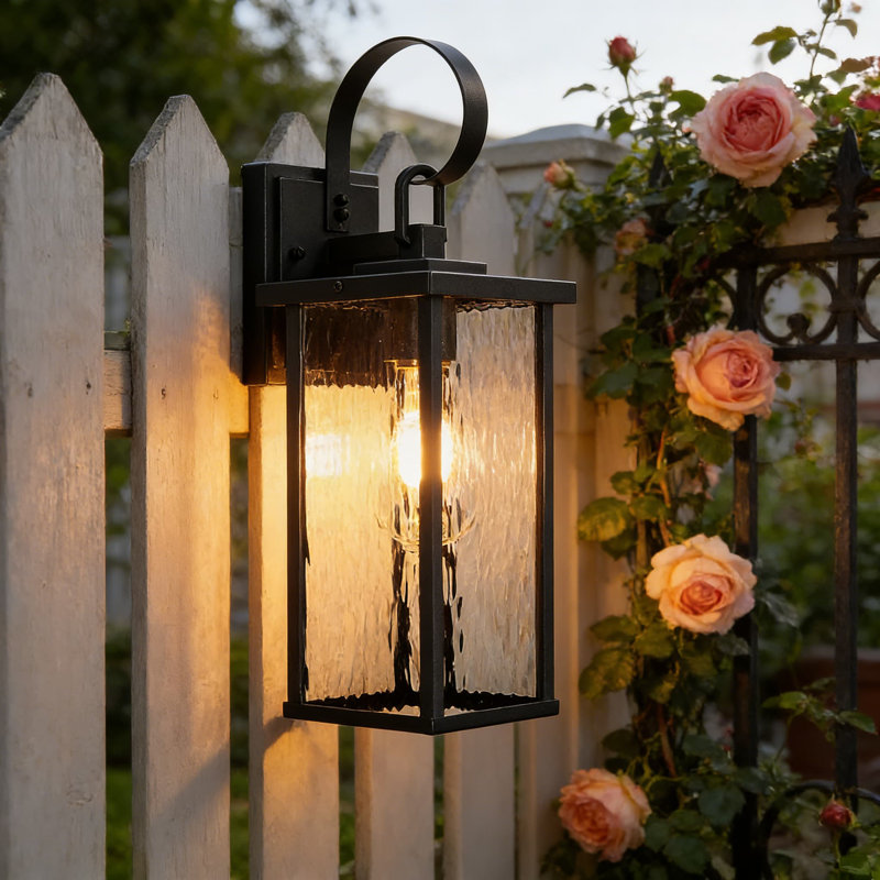 Outdoor Wall Sconce With Water Glass Shade - Hardwired Exterior Lighting For Porch, Garage, And Patio - Salt-Resistant Aluminum Housing - Adjustable Mount - Includes 2 Pack