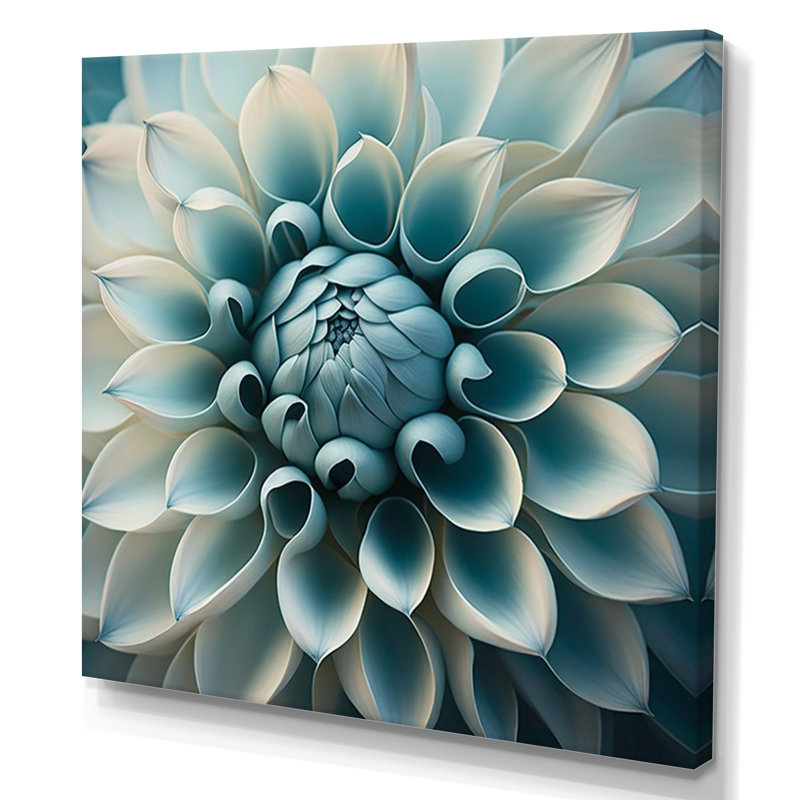 Bleu, blanc, fleurs de Dahlia I - art mural Dahlia, H 24 po x l 24 po, Toile tendue