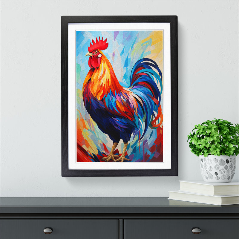 Rooster Abstract No.3 - Single Picture Frame Print on Wood, 46cm H x 34cm W x 2cm D, Black