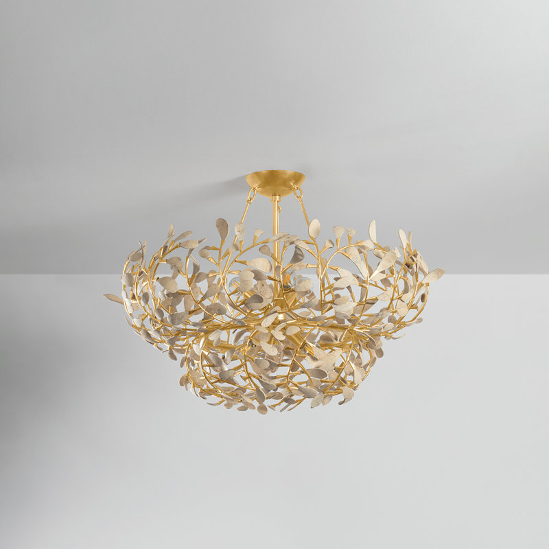 Lustre Maybrook en feuille d'or rétro, 6 lumières, H 16 po x l 28 po x P 28 po
