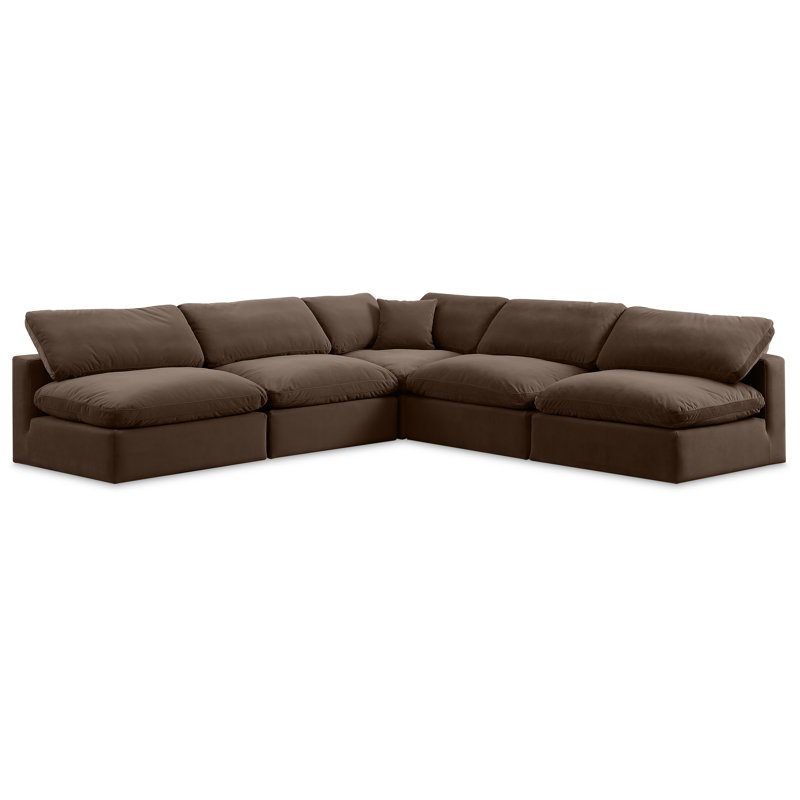 Hripsik Velvet L-Shaped Sectional Reversible, Brown Velvet