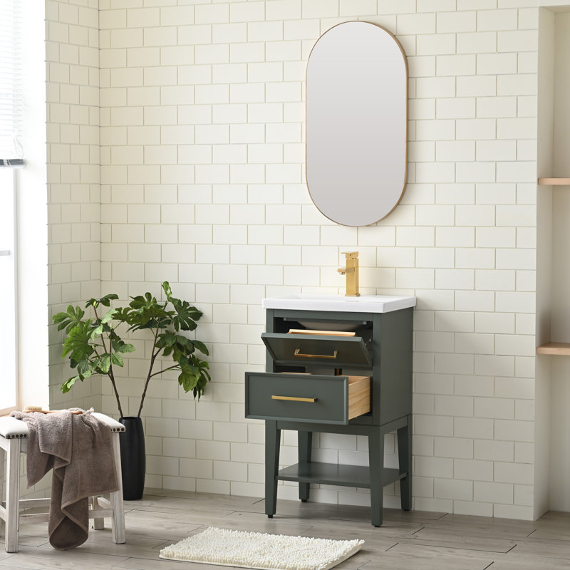 Meuble-lavabo simple 20 po avec comptoir en céramique Brodnax, Vert rétro