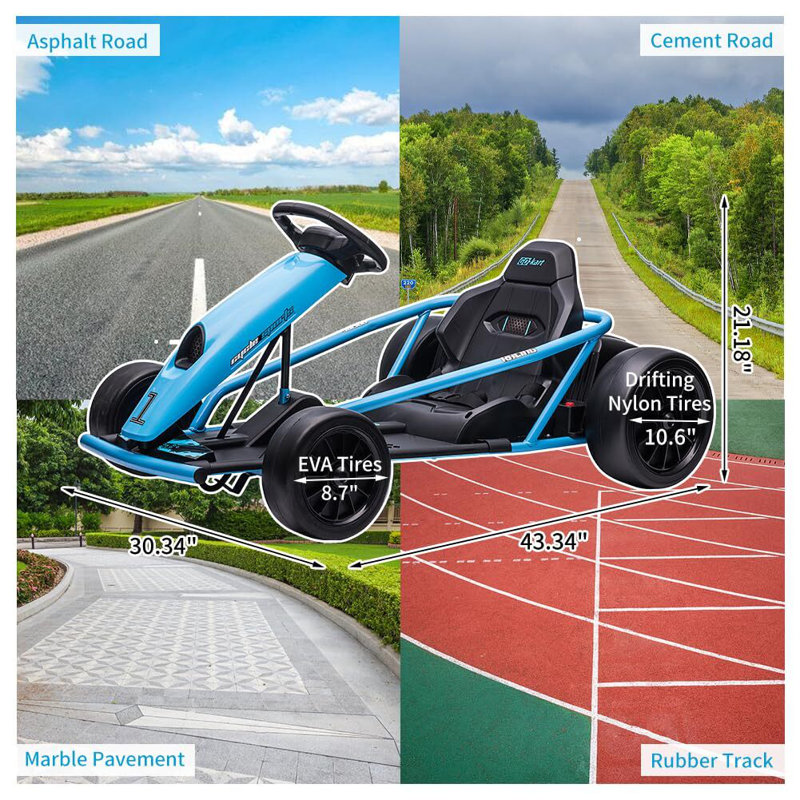 Karting pour enfants 24 V avec moteurs puissants, grande batterie, Bleu
