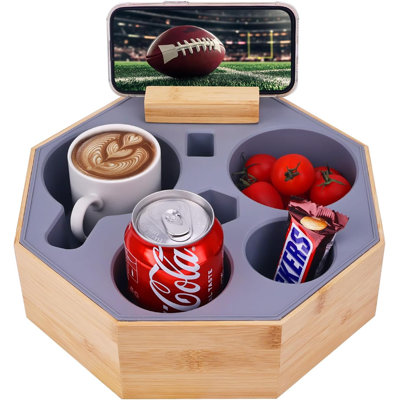 Couch Cup Holder Tray, Octagonal Silicone Bamboo Sofa Cup Holder
