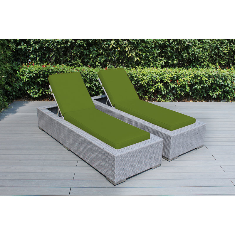 Chaise longue d'extérieur en osier Billyjo - sans assemblage, Sunbrella ara, gris