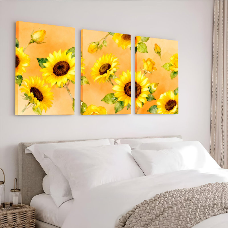 Tournesol, impression sur toile, ensemble de 3, H 30 po x l 60 po