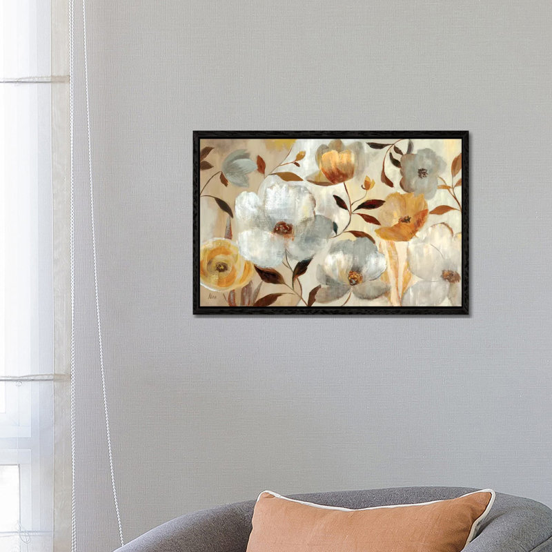 Golden Flower by Nan - Painting on Canvas, 66.04 cm H x 45.72 cm W, Black Framed