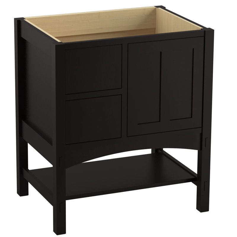Base de meuble-lavabo 30" marabou avec 1 porte et 2 tiroirs à gauche, Batiste noire