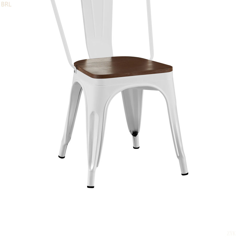 Chaises de salle à manger en métal noir ultrabrillant avec siège en bois noyer empilable d'une hauteur de 18 pouces, intérieur extérieur, surface légère facile à nettoyer, assemblage facile, conception moderne durable