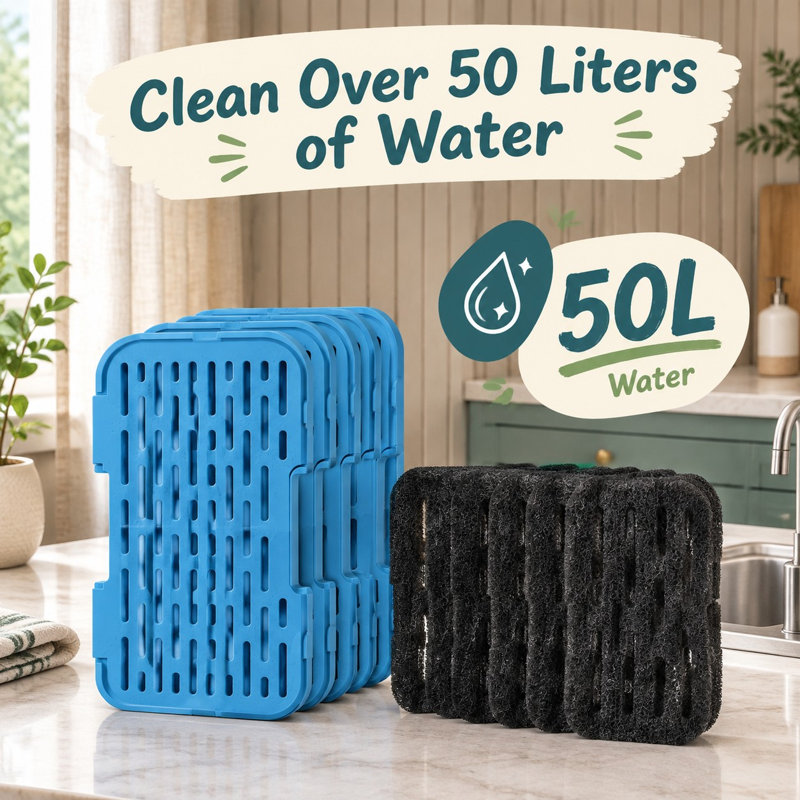12-Piece Replacement Set containing 6 activated-carbon and ultra-fine-fiber filters plus 6 sponges.
