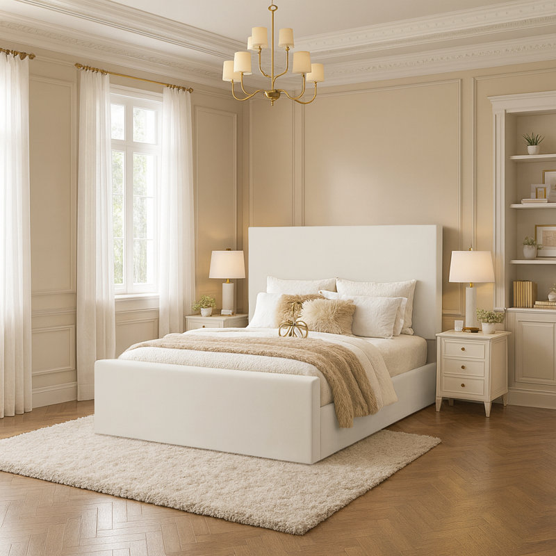 Amed Upholstered Ottoman Storage Bed, Double (4'6), Cream
