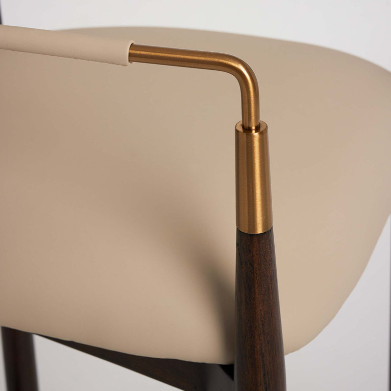 Cidra Stool, Cream Latte Seat/Classic Walnut/Satin Brass Frame, Bar Stool (30.5" Seat Height)
